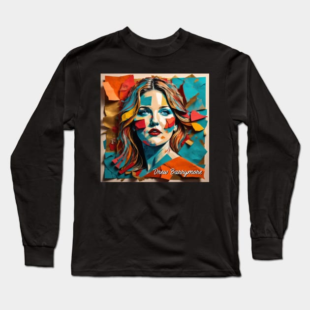 Drew Barrymore // Paper Art Long Sleeve T-Shirt by Otmr Draws